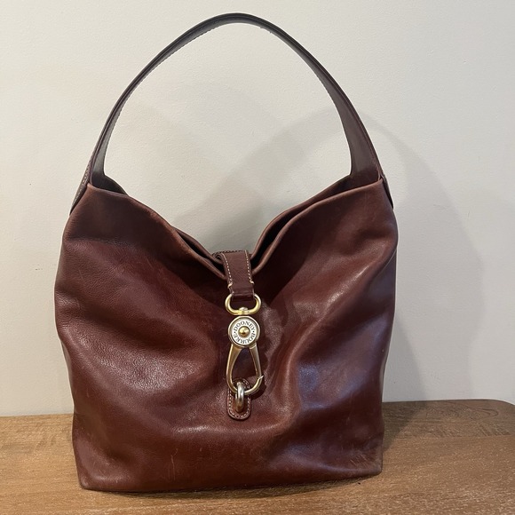 Dooney & Bourke Handbags - Dooney & Bourke Florentine Logo Lock Brown Leather Hobo Bag w/Dust Bag Pls Read
